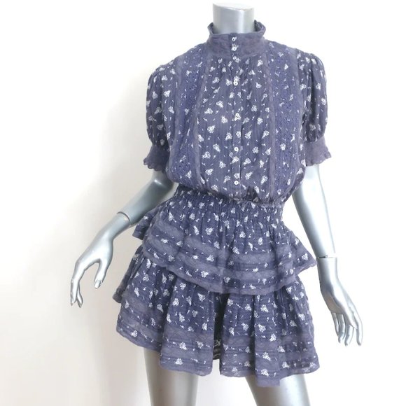 LoveShackFancy Dresses & Skirts - LoveShackFancy Alfie Ruffled Mini Dress Blue Floral Print Voile Size Small